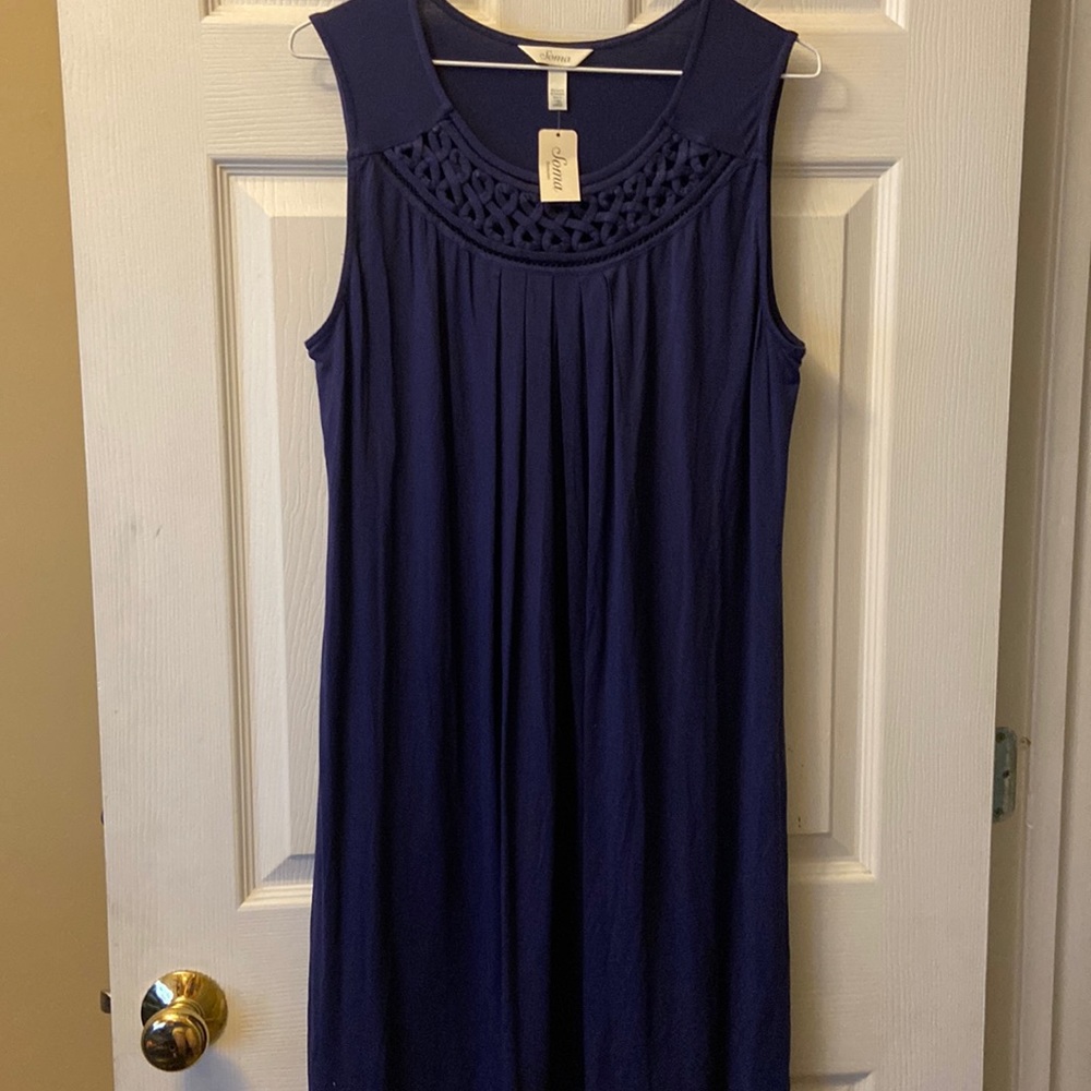 NWT! Navy SOMA Sleeveless DRESS with NECKLINE DETAIL ~ Size LARGE